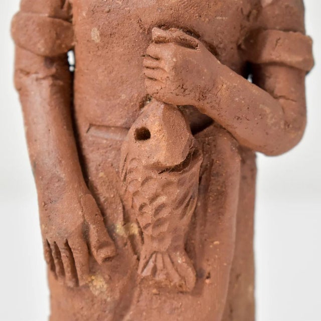 Sculpture Materials Early 20th Century Earthenware Terracotta Clay Female Figurine With Fish Malawi For Sale - Image 7 of 7