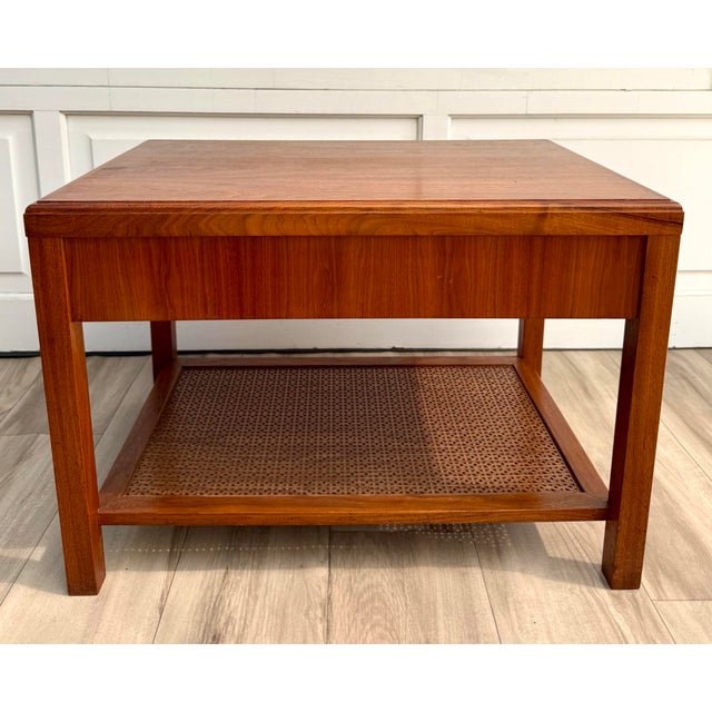 1960s Walnut-Toned Side Table With Geometric Openwork Shelf For Sale - Image 9 of 14