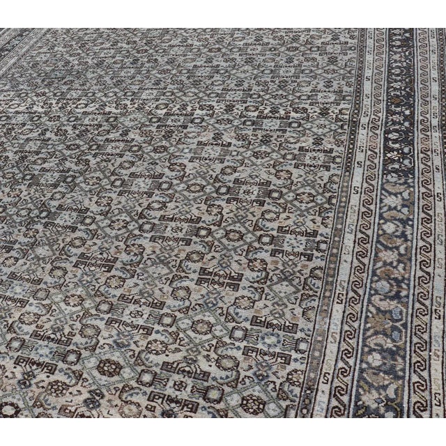 Antique Persian Hamadan Gallery Rug With Allover Pattern in Cool Tone 8'0 X 16'10 For Sale In Atlanta - Image 6 of 17