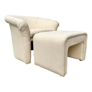 1980s Art Deco Revival Upholstered Lounge Chair With Ottoman by Thayer Coggin