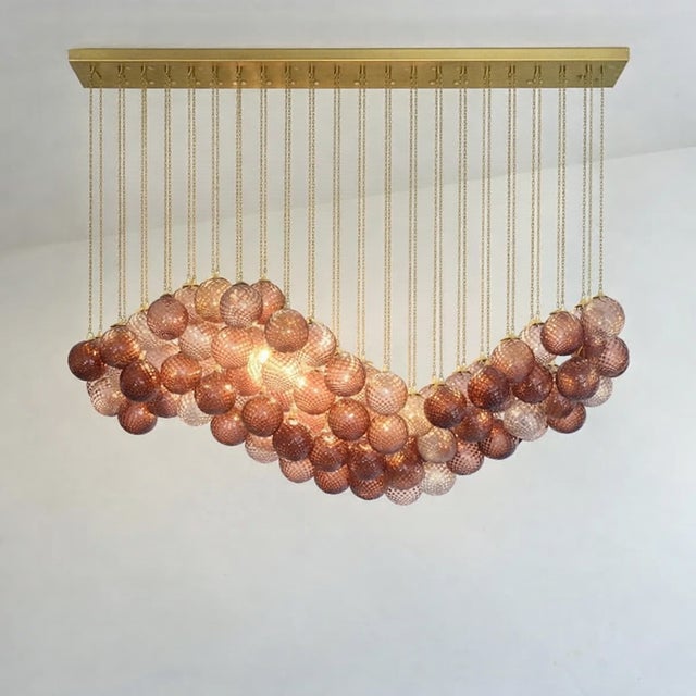 Art Deco Impressive Scenographic Ametista and Pink“ballotton” Spheres Murano Glass Flush Mount For Sale - Image 3 of 7