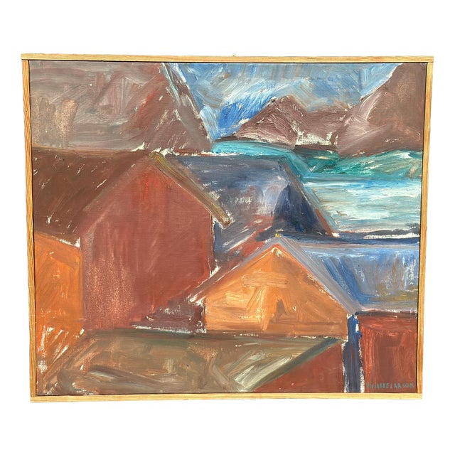 Vivianne Larsson, Bodar, Lofoten, 1950s, Oil Painting on Canvas, Framed For Sale