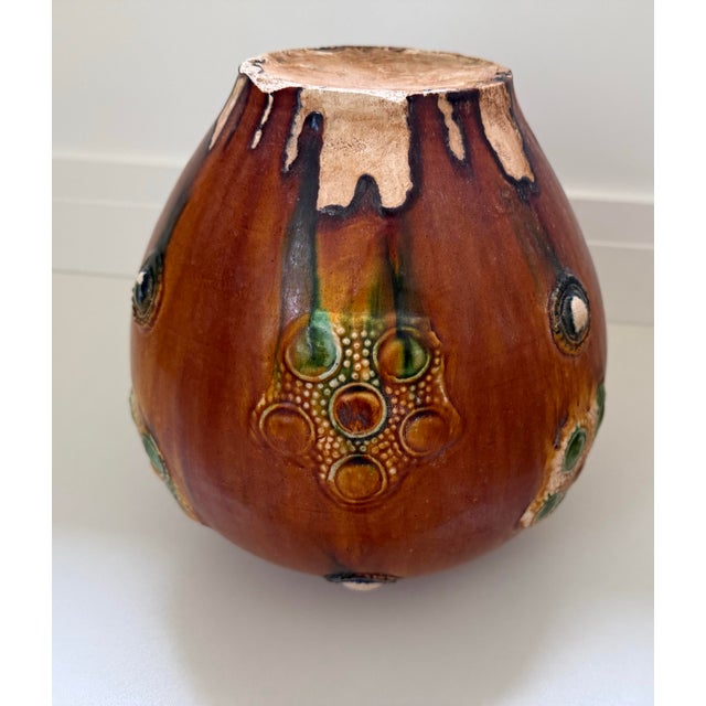 Mid 20th Century Rare Hand-Thrown 10" Tang Dynasty Style Sancai Glazed Pottery Medallion Jar For Sale - Image 9 of 12