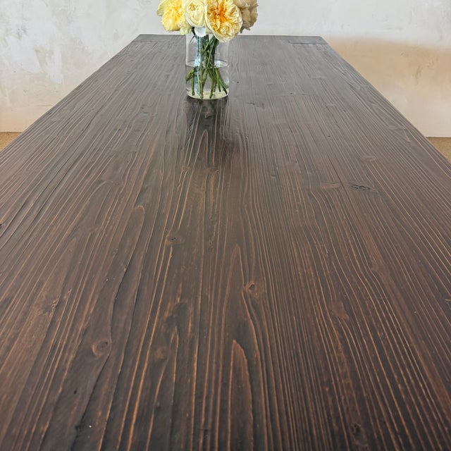 Wood Beam Style Reclaimed 96” Pine Dining Table in Dark Walnut Finish For Sale - Image 7 of 11
