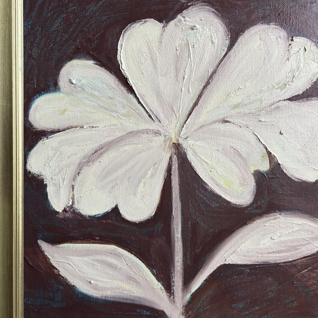 Original Framed Flower Painting, Brown Botanical Wall Art, Oil on Canvas in Gold Frame, 14x14 Minimalist Boho Home Decor For Sale - Image 4 of 4