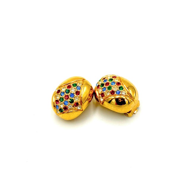 Gold Vintage Gilded Clip-on Earrings with Rhinestones from Grossé, 1970s, Set of 2 For Sale - Image 8 of 8