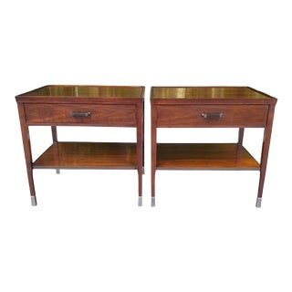 Restored Pair of Bill Sofield for Baker Furniture Company Walnut Nightstands For Sale