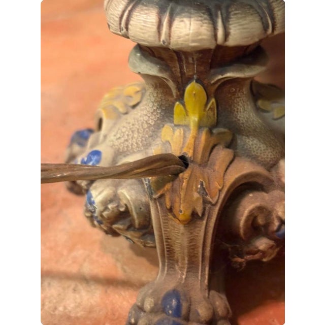 Metal Antique Painted Cast Iron Table Lamps by Roberts Set of 2 For Sale - Image 7 of 13