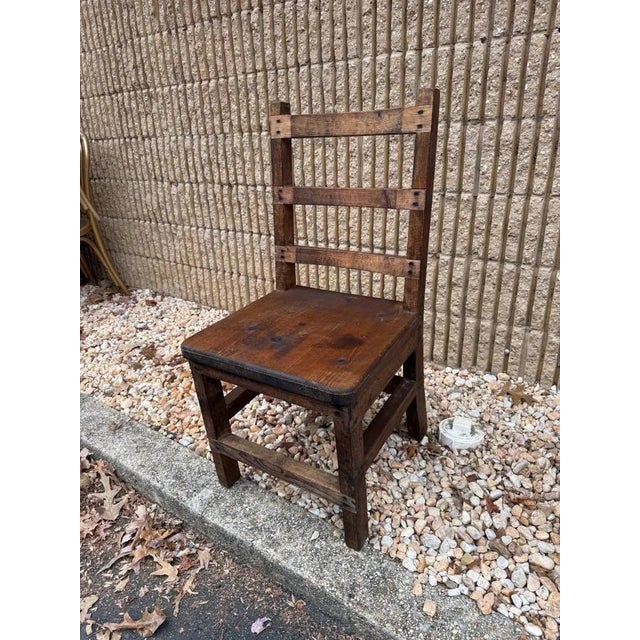 Mid 20th Century Pair of Vintage Customize Rustic Style Oak Ladder Back Side Chairs For Sale - Image 9 of 12