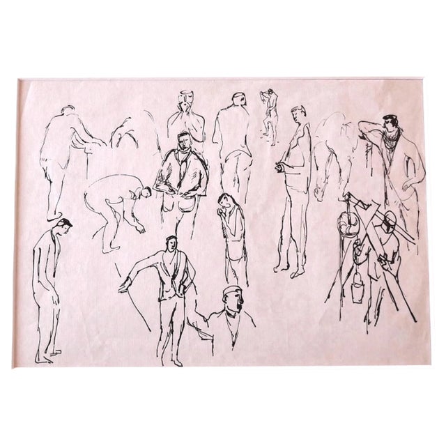 Herta Hausmann - Figures - Original Ink Drawing - Mid-20th Century For Sale