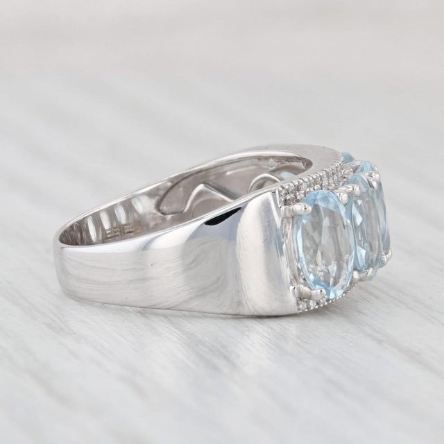Modern 7.65ctw Aquamarine Diamond Ring 14k White Gold Size 7 For Sale - Image 3 of 8