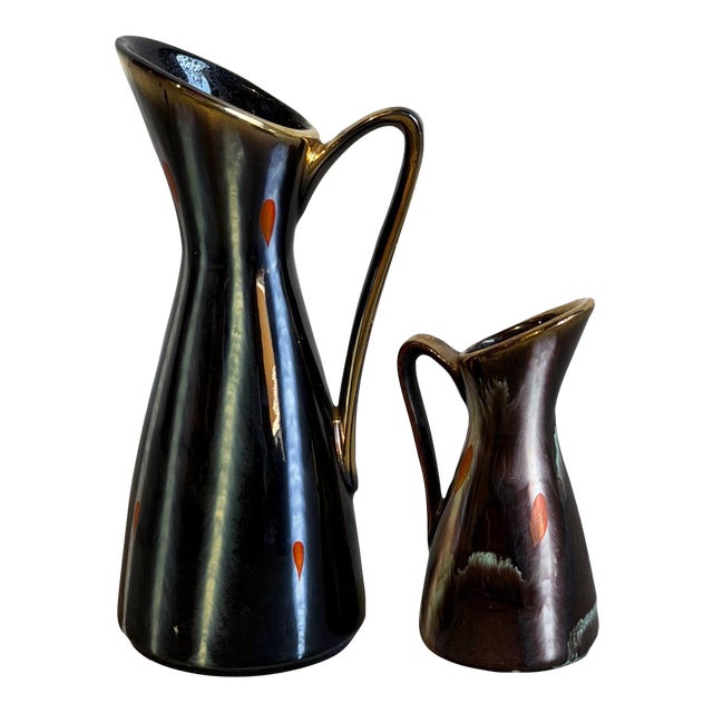 Vases and Candleholders Set of Two in Earthy Ceramic Glaze Mid-Century Modern For Sale