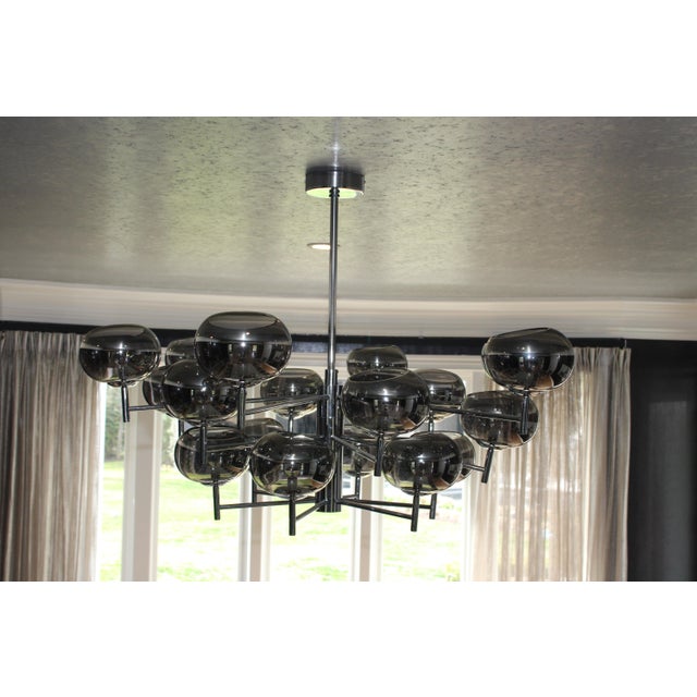 2010s Donghia Renaldo 18-Arm Chandelier Grey Glass Globes Polished Chrome Finish For Sale - Image 5 of 11