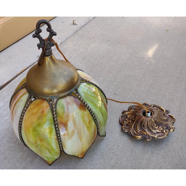 1950s Mid Century Tulip Slag Glass Swag Lamp For Sale - Image 5 of 12