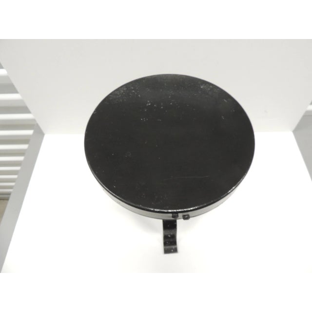 Mid-Century Modern Vintage Black Painted Black Metal Round Milking Stool For Sale - Image 3 of 4