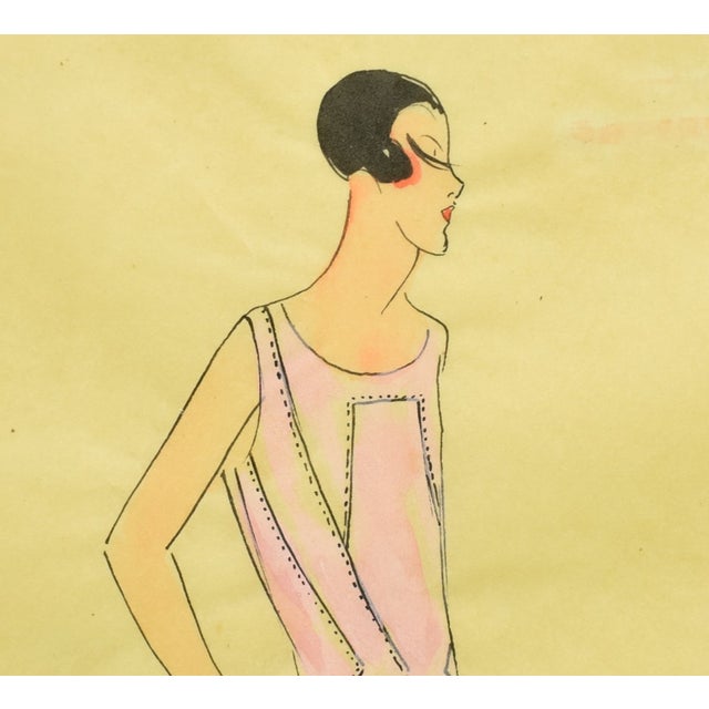 Traditional Lanvin of Paris C1920s Fashion Model Original Watercolour For Sale - Image 3 of 5