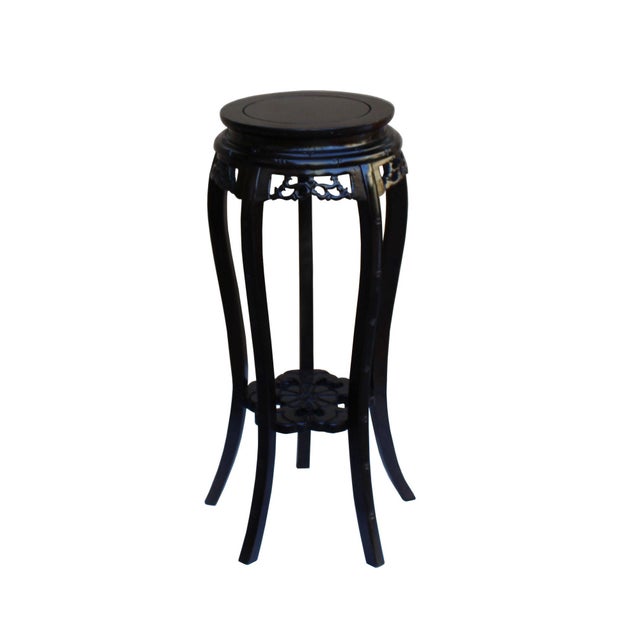 Chinese Oriental Round Brown Stain Plant Stand Pedestal Table Chairish