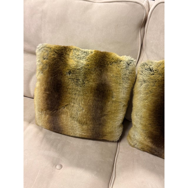 Taupe Reversible Faux Fur Embroidered Accent Pillows, Pair For Sale - Image 8 of 12