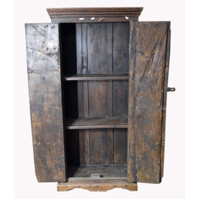 Indian 19th Century Armoire with Metal Braces and Hand-Carved Half Columns For Sale - Image 4 of 6