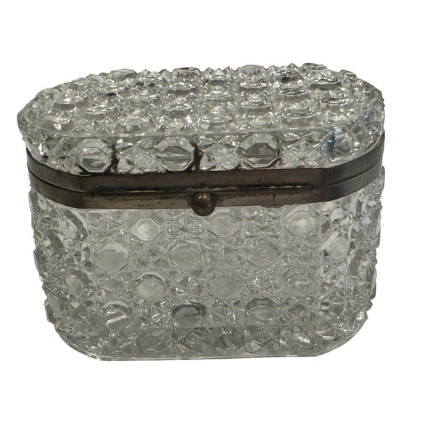 1910s French Baccarat Style Casket Box With Silver Metal Trim For Sale - Image 5 of 8