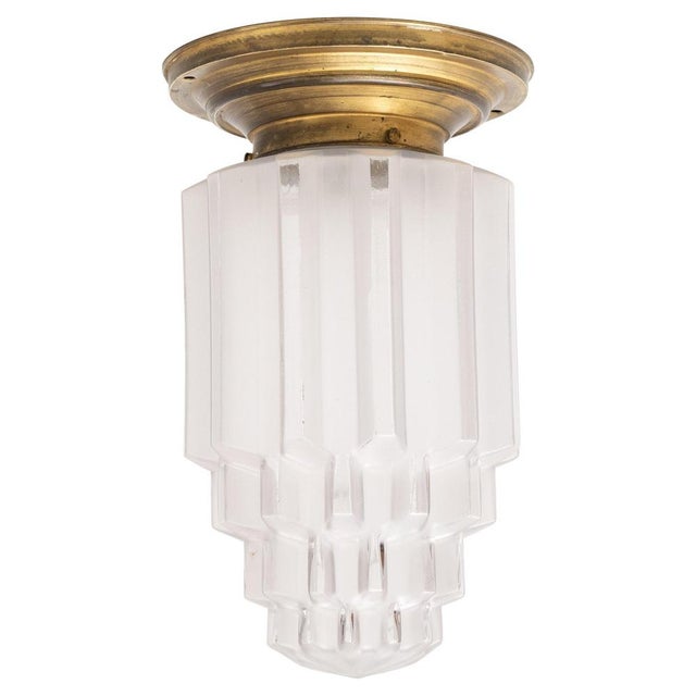 Vintage Brass and Glass Ceiling Lamp, 1940s For Sale - Image 6 of 16
