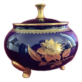 1980s Kobalt Echt Cobalt Porcelain and 22 K Gold Paint Covered Container Germany For Sale