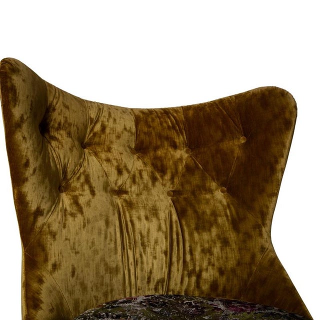 Modern Cocoa Island Swivel Lounge Chair in Yellow, Gold and Green Upholstery from Bretz For Sale - Image 3 of 13
