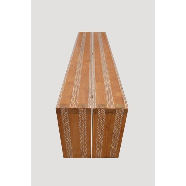 2010s Andrianna Shamaris Shell Inlay and Teak Wood Bench For Sale - Image 5 of 5