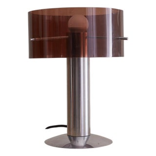 French Mauve Plexiglass + Chrome Table Lamp by Philippe Rogier for Oxar, 1972 For Sale