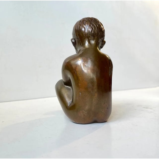 Brown Karl Josef Hoffman Bronze Sculpture Baby Boy and Fish, 1950s For Sale - Image 8 of 11