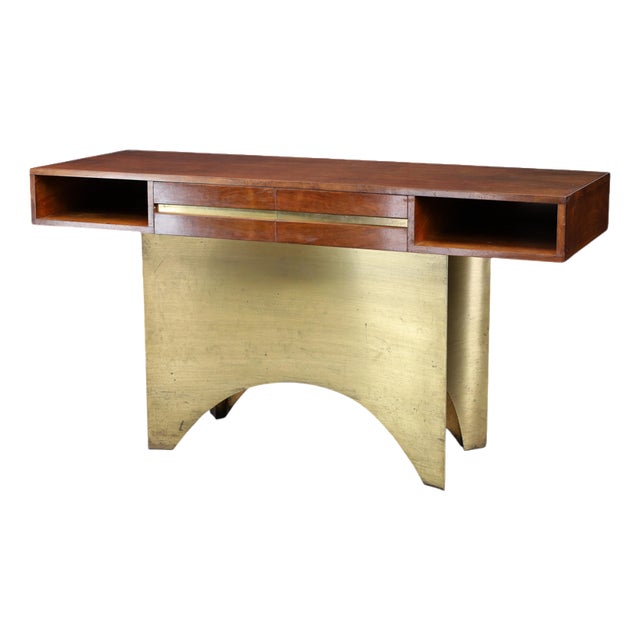Italian Walnut Console with Brass Base, 1950s For Sale