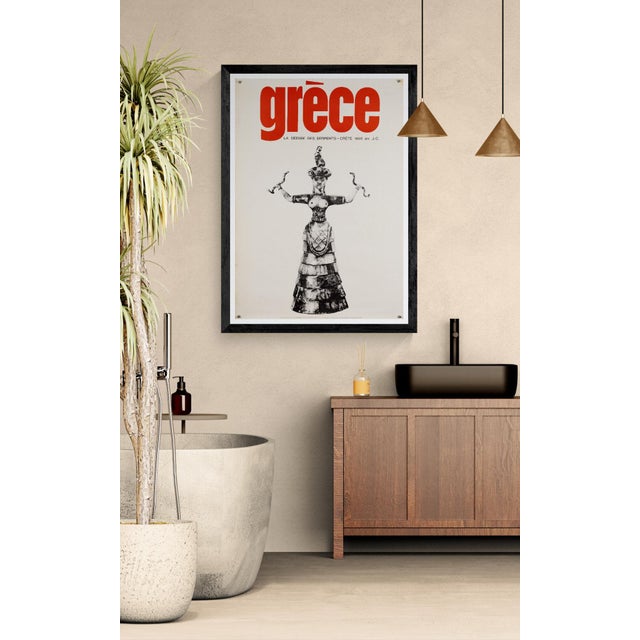 This original 1964 travel poster promotes tourism to Greece, designed by the acclaimed graphic artist M. Katzourakis. The...