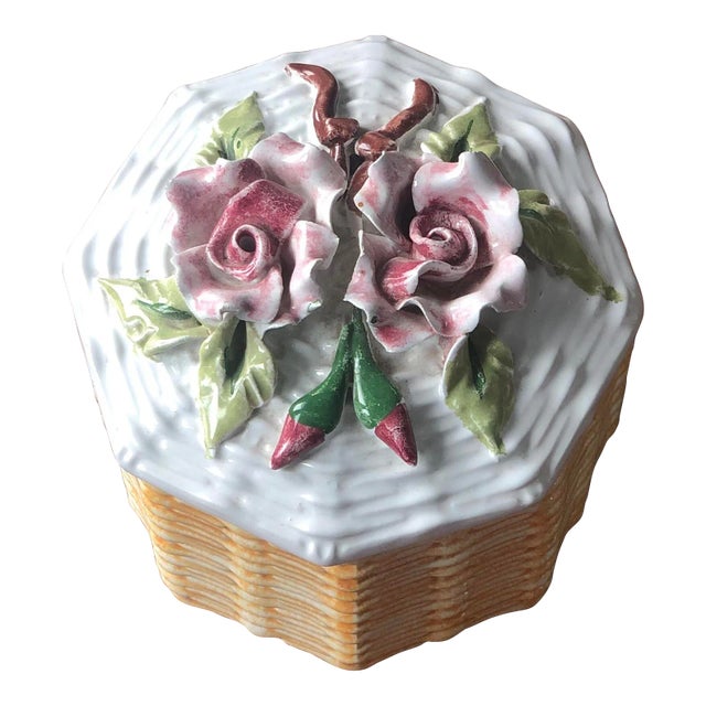 Mid-20th Century Italian Ceramic Flower Topped Box by Bellini For Sale