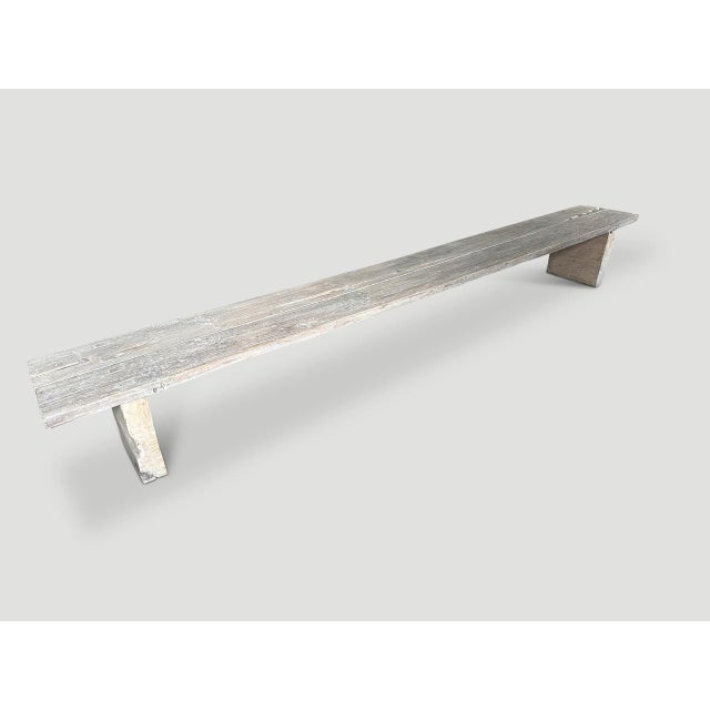 Andrianna Shamaris Minimalist Wabi Sabi Teak Wood Long Bench For Sale - Image 16 of 18