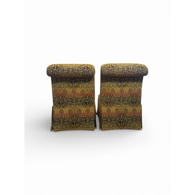 Tan Pair of Tapestry Upholstered Slipper Chairs For Sale - Image 8 of 12