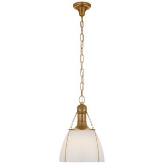 Chapman & Myers for Visual Comfort Signature Prestwick 14" Pendant in Antique-Burnished Brass with White Glass For Sale
