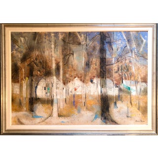 Lena Gurr, American Woman Artist Modernist Large Oil Painting Cubist Influenced Landscape, c.1940s For Sale