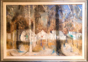 Lena Gurr, American Woman Artist Modernist Large Oil Painting Cubist Influenced Landscape, c.1940s