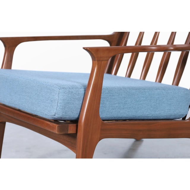 Sky Blue Danish Modern Walnut Lounge Chairs After Ib Kofod Larsen For Sale - Image 8 of 12
