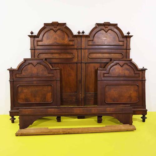 Wooden Double Bed with Shaped Headboard and Turned Legs For Sale - Image 12 of 12