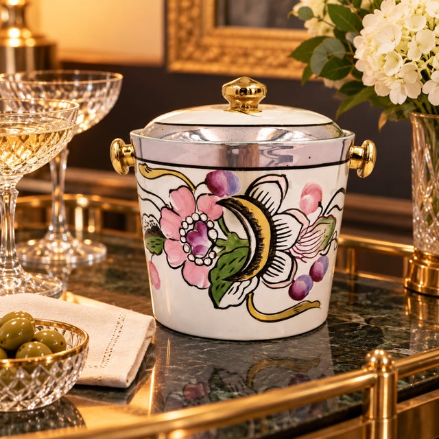 1910s Japanese Nippon Hand Painted Floral Porcelain Lidded Container For Sale - Image 4 of 13