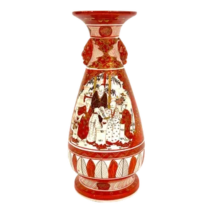 1900s Antique Japanese Kutani Signed Vase With Good Luck Devil Face Masks
