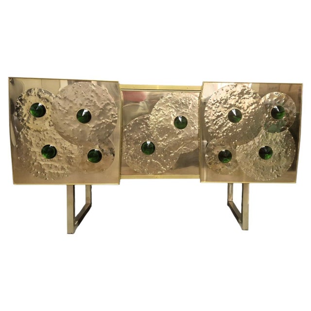 Brass and Black Glass Sideboard with Murano Jewels from Justfurnituress SRL For Sale - Image 15 of 15