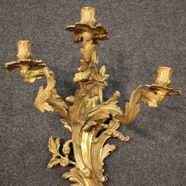 Louis XV French Wall Lights in Gilded Bronze, 1950s, Set of 2 For Sale - Image 10 of 13