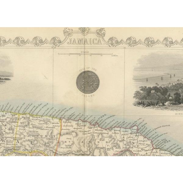 Historical Tallis Map of Jamaica with Decorative Vignettes, 1851 For Sale - Image 4 of 7