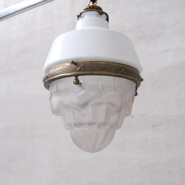 Antique French Glass and Brass Pendant Light, in Good conditions. Designed 1920 to 1949 UK Plug (up to 250V).The wiring of...