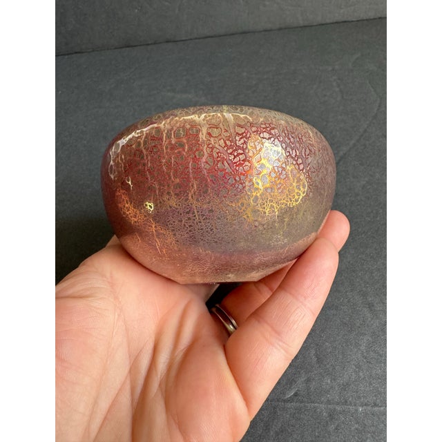 Murano Vintage Art Glass Bowl Iridescent Crackle Red Gold Barovier Style Votive Holder For Sale - Image 4 of 10