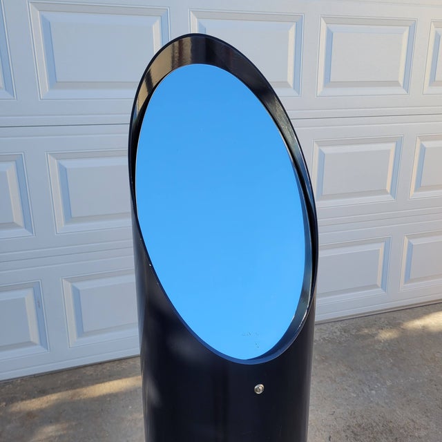Mid-Century Modern 1980s Postmodern Lipstick Mirror, Black Fiberglass Freestanding Floor Mirror, Manner of Roger Lecal For Sale - Image 3 of 11