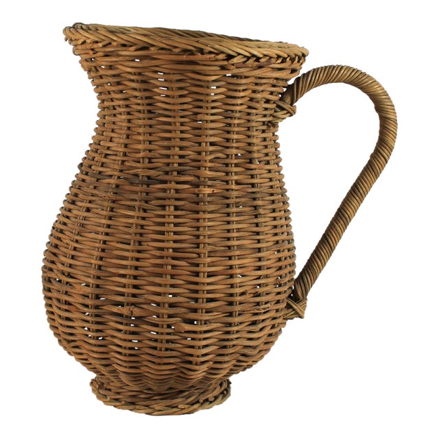 Vintage Woven Wicker Pitcher With Handle For Sale
