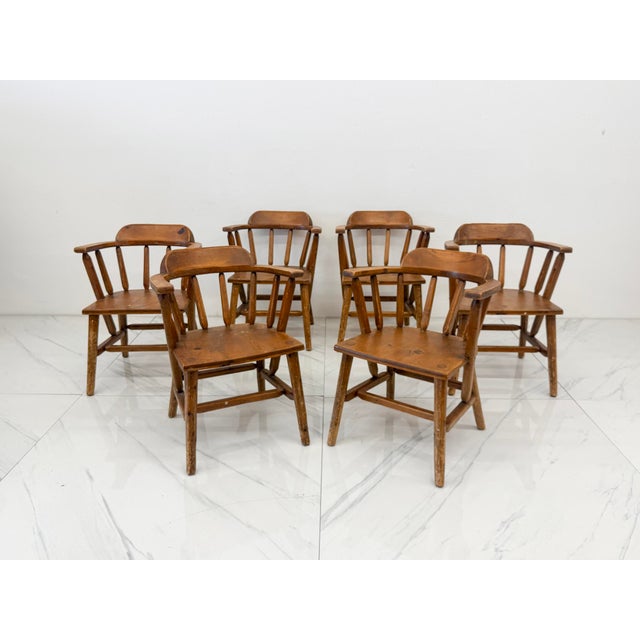 1940s Habitant, Bay City Mi, Knotty Pine Captain’s Chairs, Set of 6 For Sale - Image 14 of 14